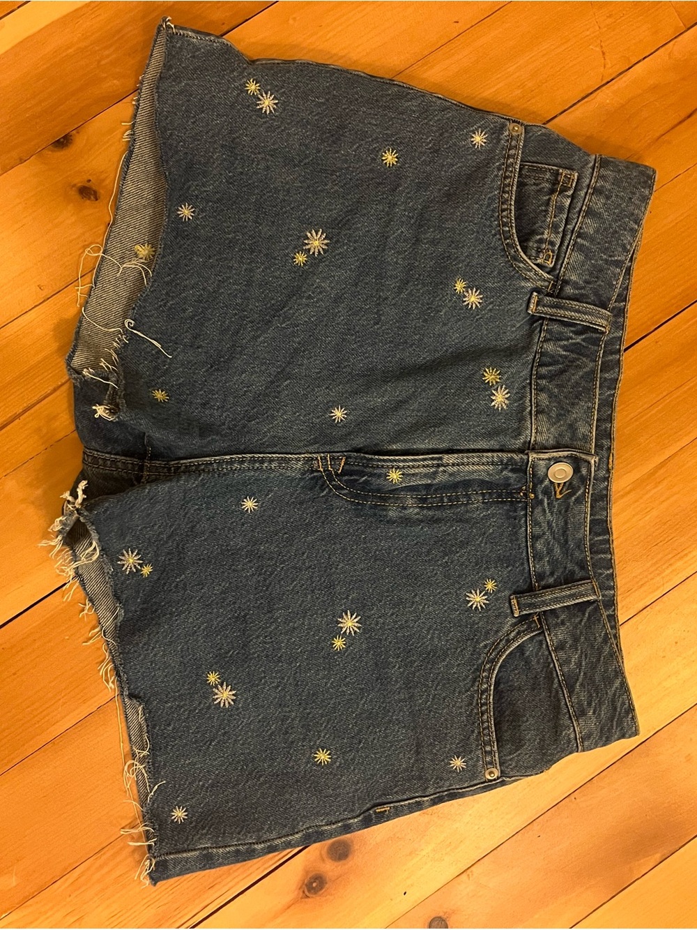 George Blue Denim Daisy-Embroidered Shorts